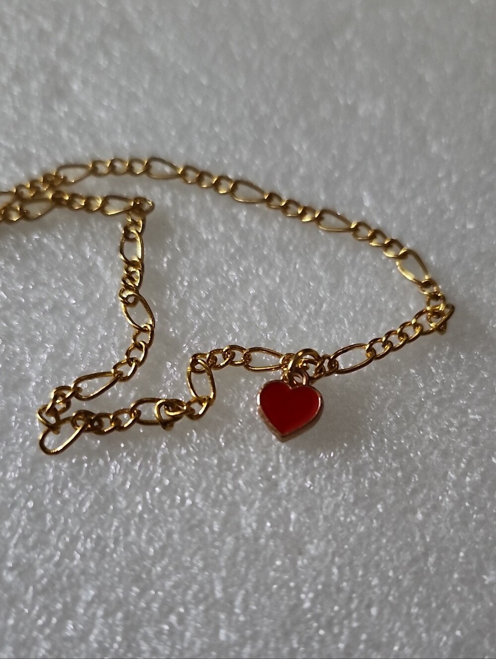 Hand Crafted Gold Bracelet / Anklet with Red Heart Charm